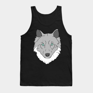 Grey and white Wolf head with blue eyes hand drawn Tank Top